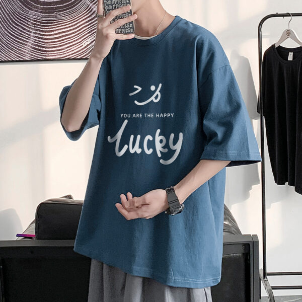 Loose Summer Cotton Boys Short-sleeved Smiley All-Match T-Shirt Blue