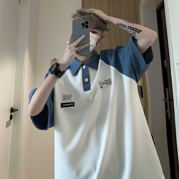 Men's Polo Shirt Short-sleeved Summer Contrast Color Loose Cotton T-shirt (3)