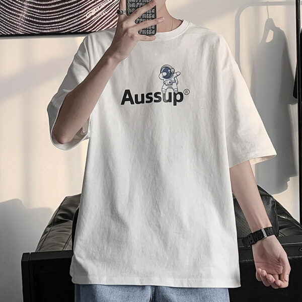 Printed Summer Cotton Short-sleeved All-match Loose Men T-shirt White