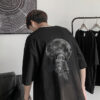 Summer Loose Astronaut Printed Cotton Black T-Shirt Men (1)